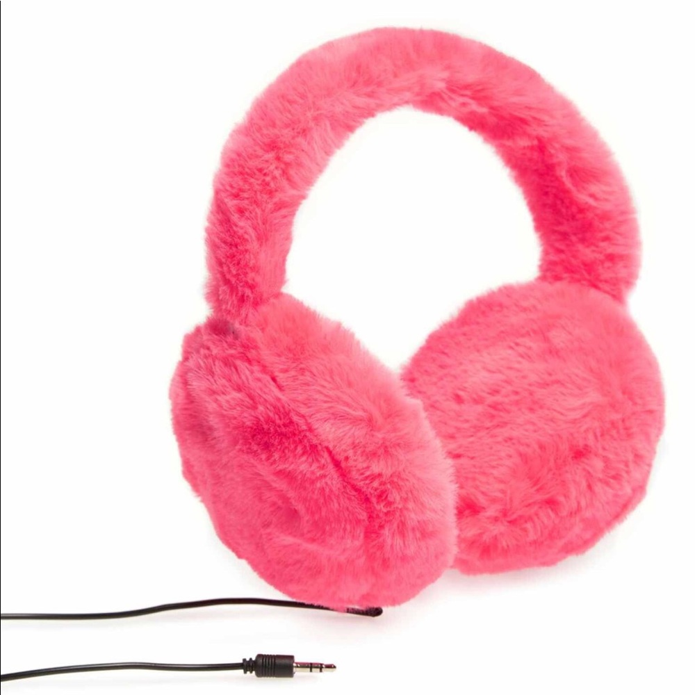 Holidays gift hot pink fur headphones